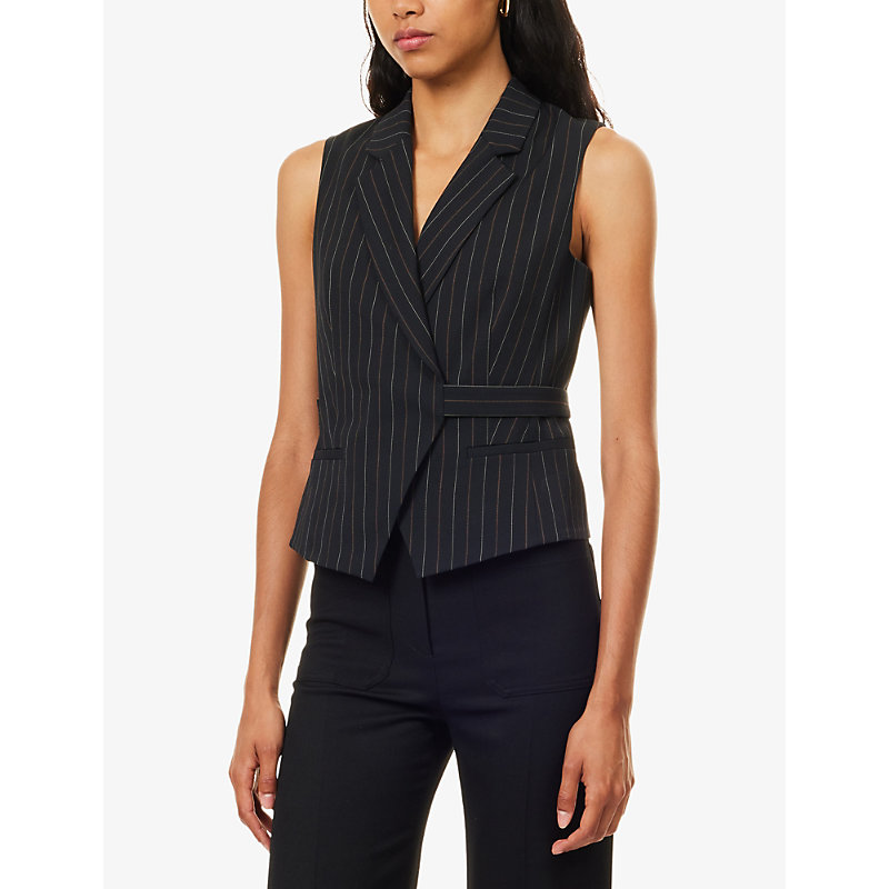 Womens Pinstripe Wrap-Over Wool-Blend Waistcoat