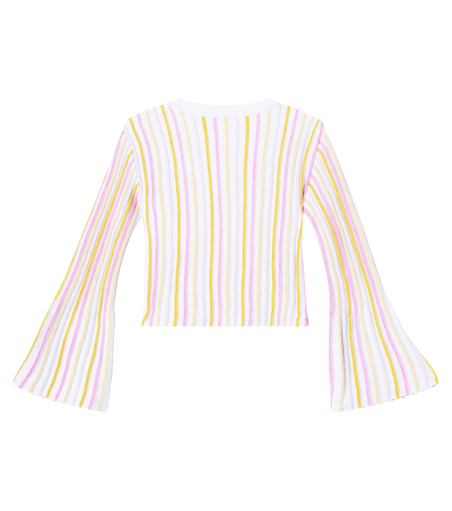 Ribbed-knit striped cotton-blend top