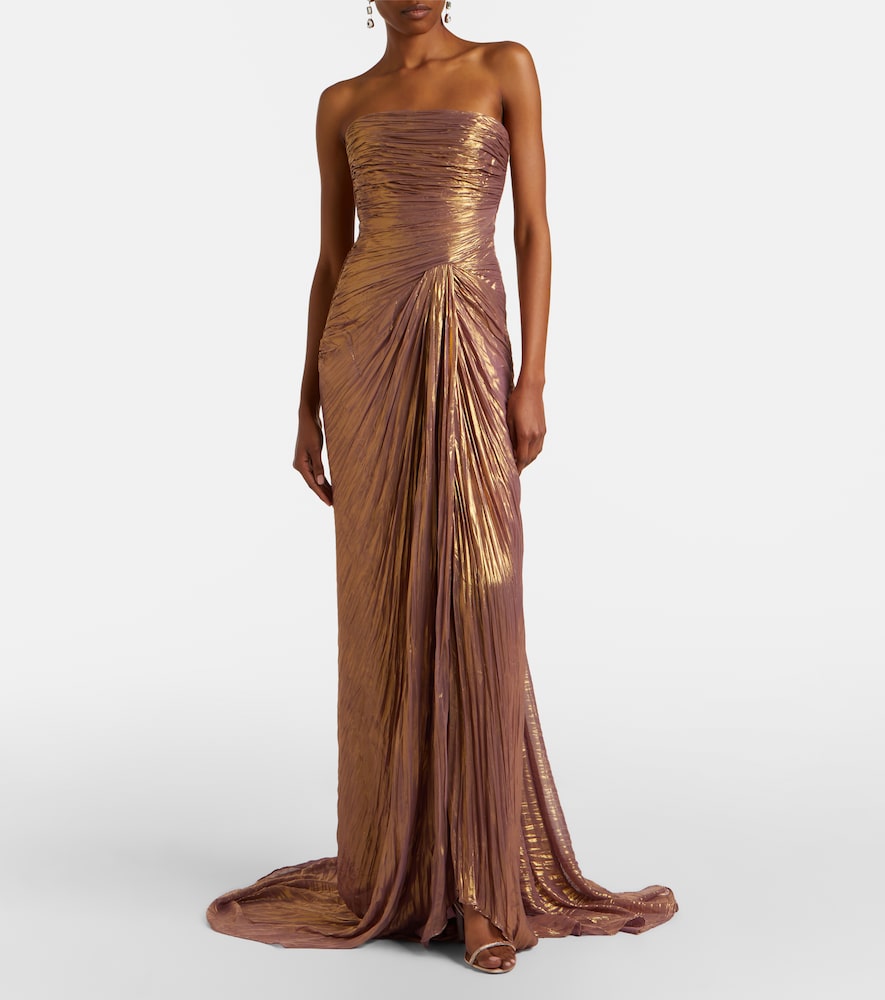 Pleated taffeta bustier gown and cape set