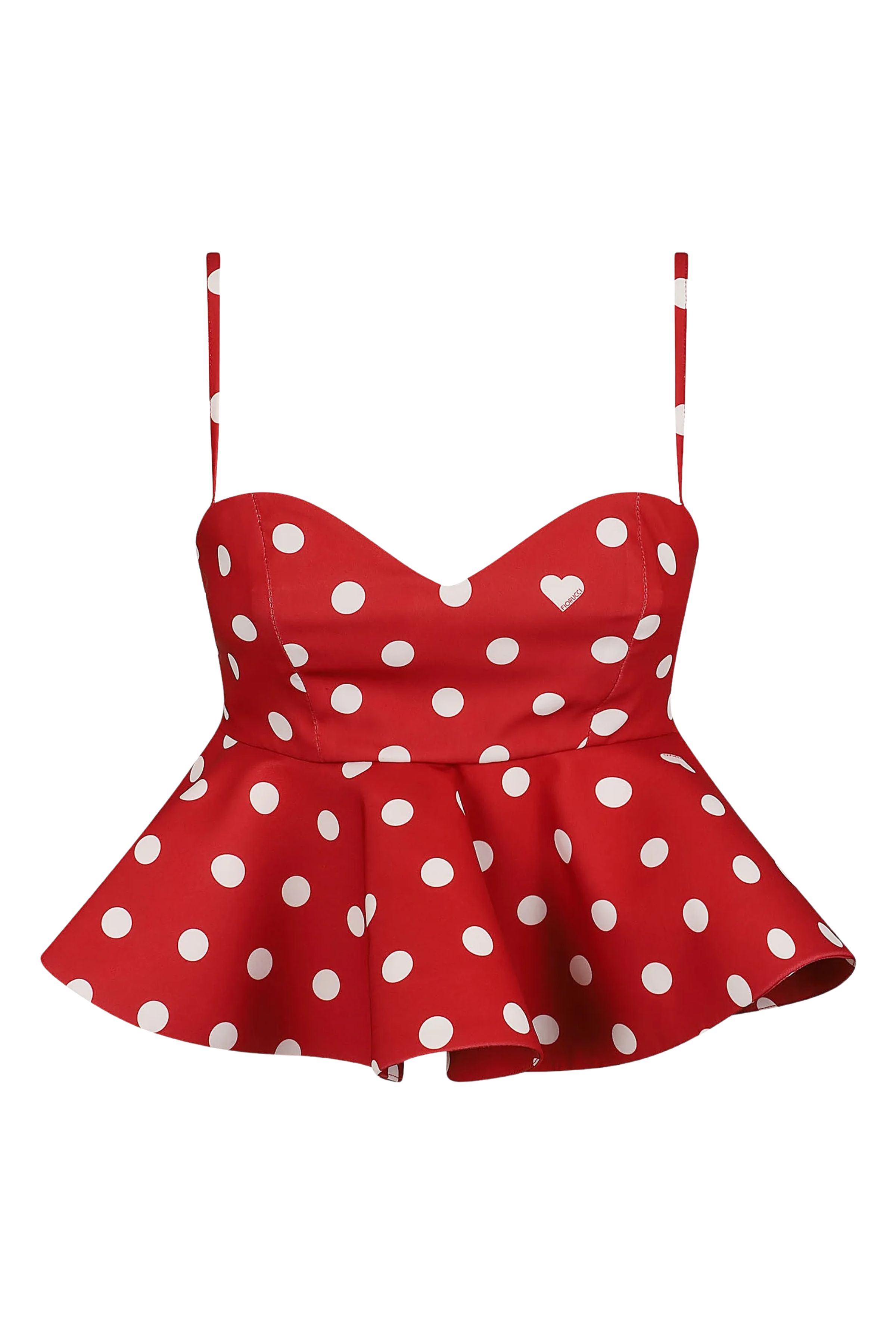 Polka Dot Peplum Crop Top Red Poliestere - Women