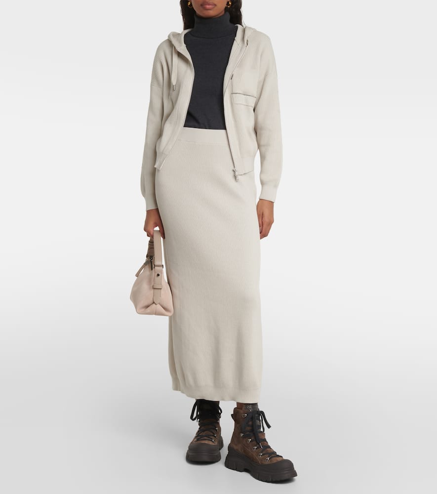 Ribbed-knit cotton midi skirt