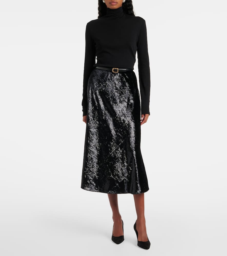 Lamé satin midi skirt