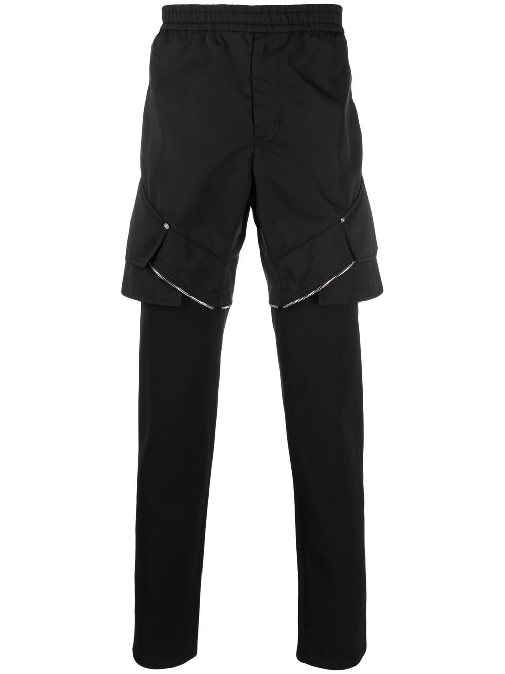 Zip-detail layered trousers - Black