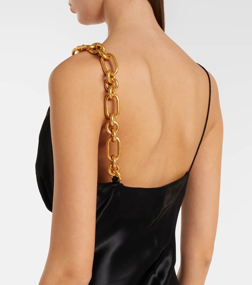 Chain-detail draped satin gown