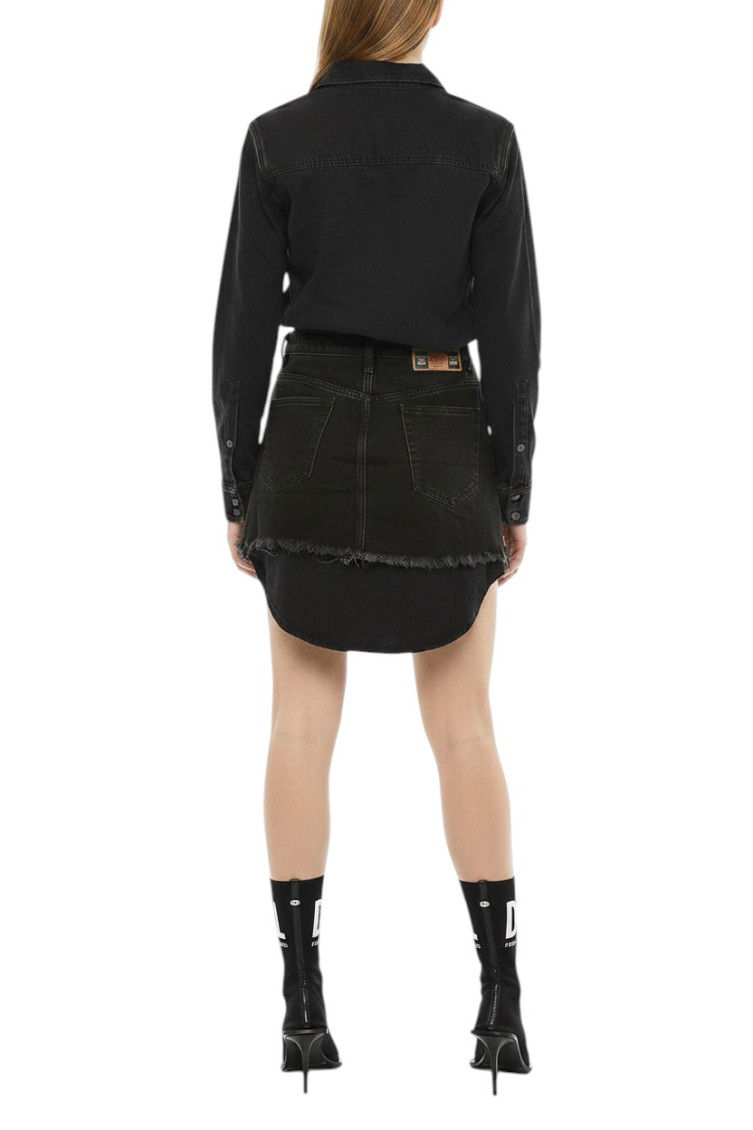 Denim dress with skirt detail - Dresses - Woman - Black