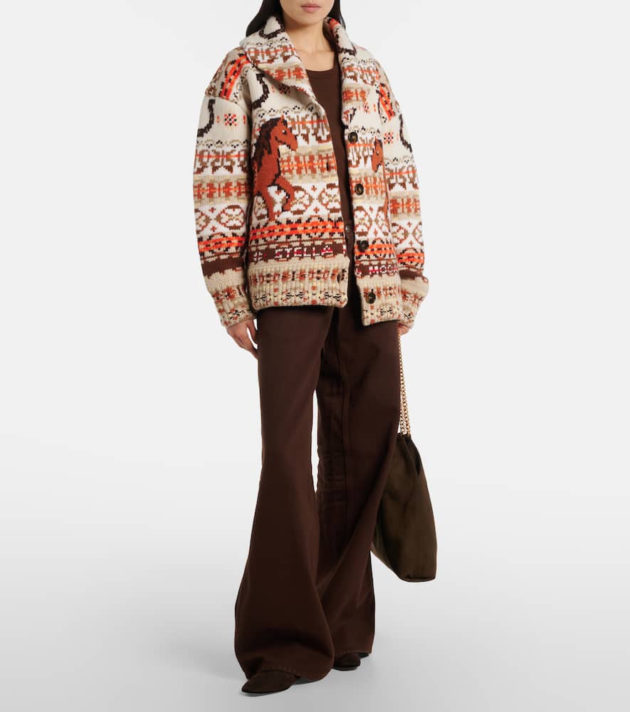 Intarsia oversized virgin wool cardigan