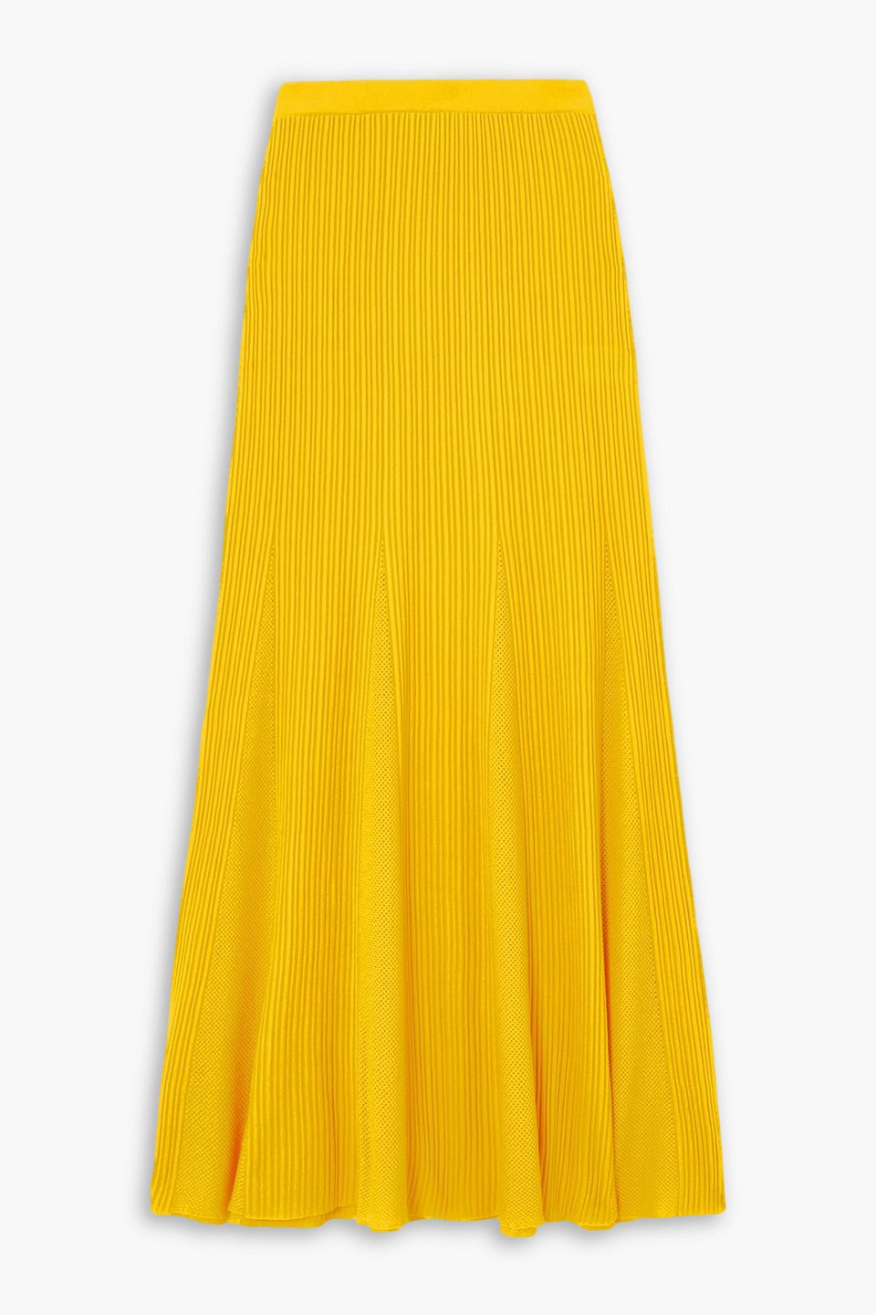 Eula ribbed and pointelle-knit merino wool maxi skirt - Yellow - XL