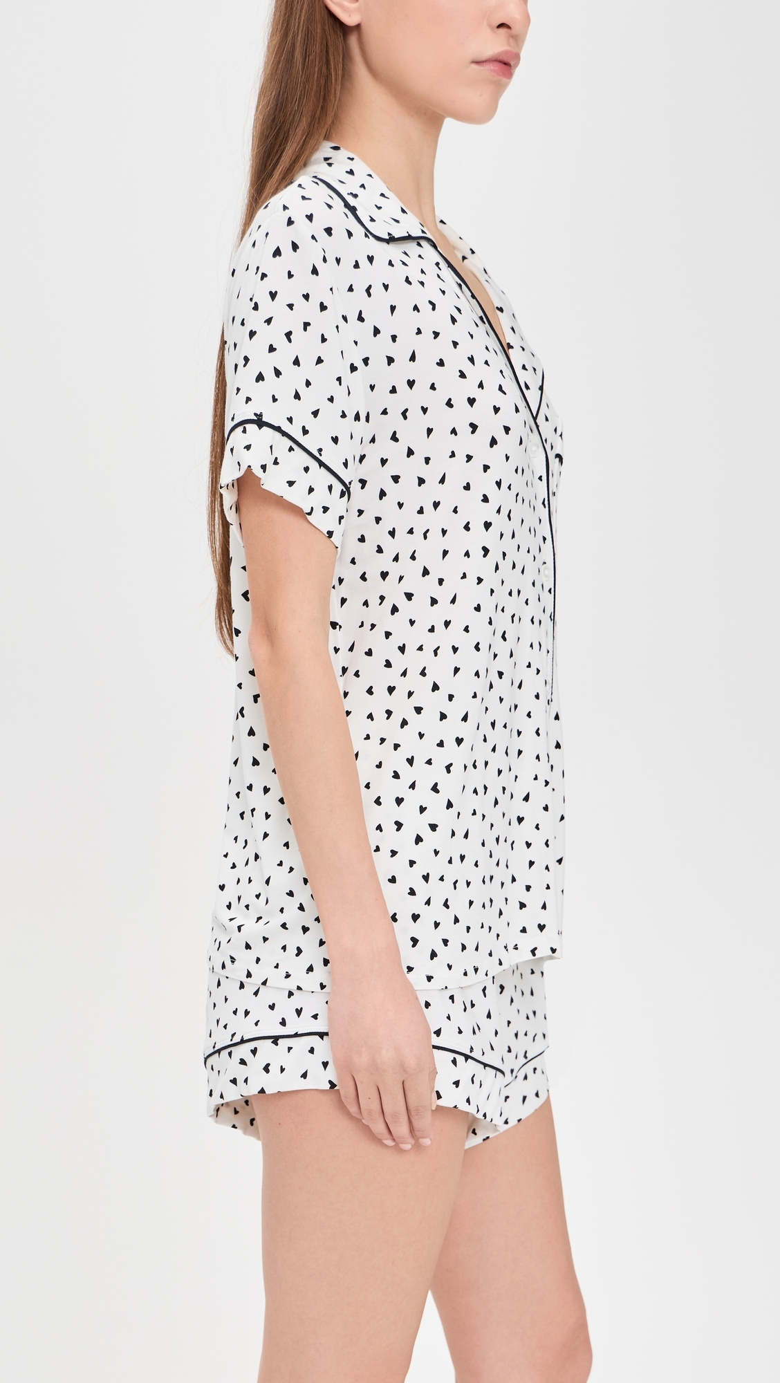 Gisele Printed Short Pajama Set Heart To Heart Black/Black