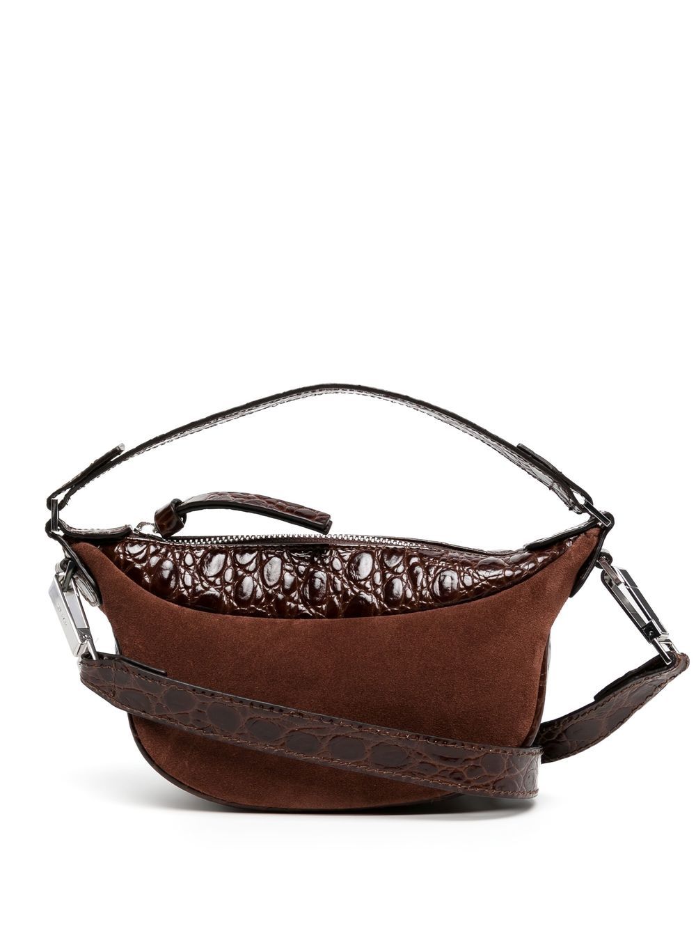 Suede crocodile shoulder bag - Brown