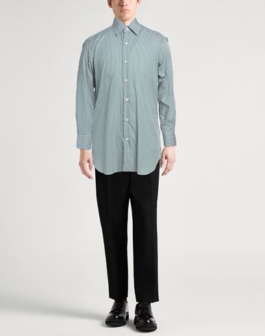 Man Shirt Dark green Size 15 Cotton