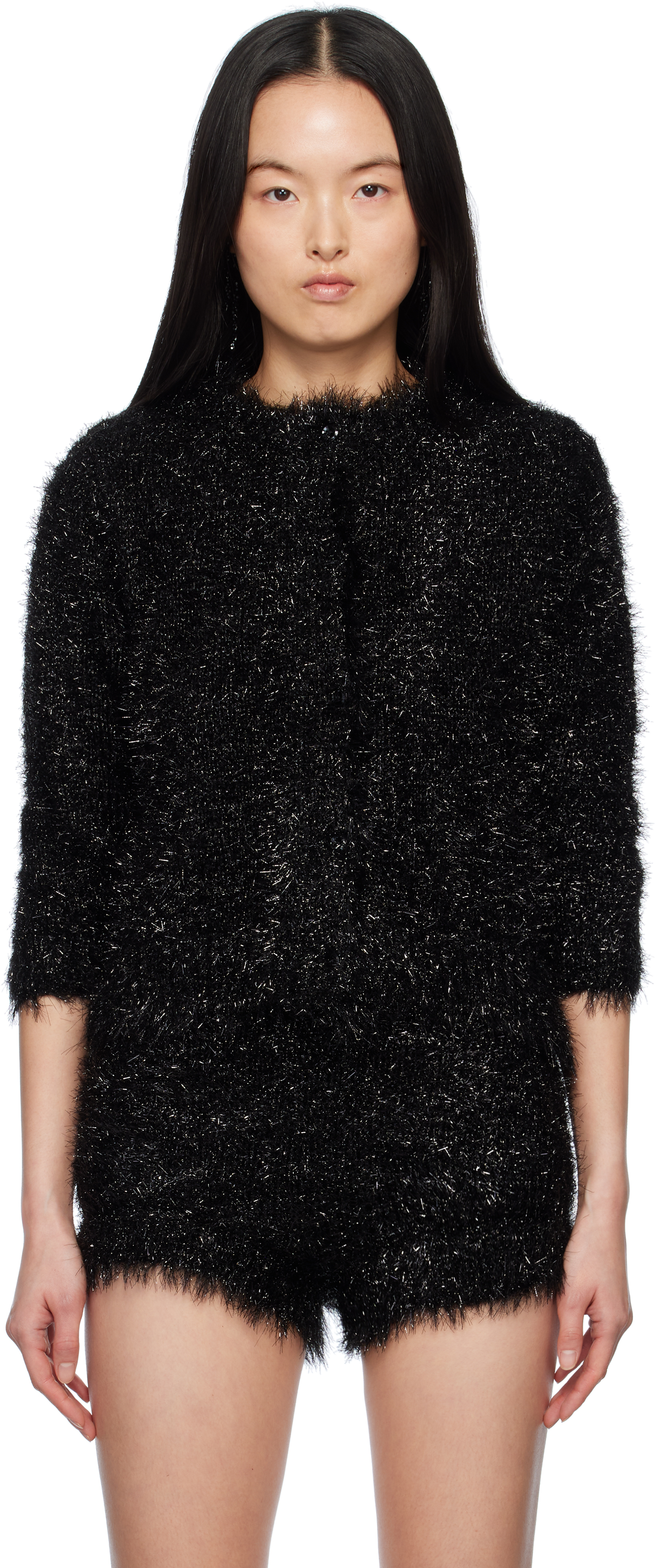 Simone Rocha Black Tinsel Knit Cardigan
