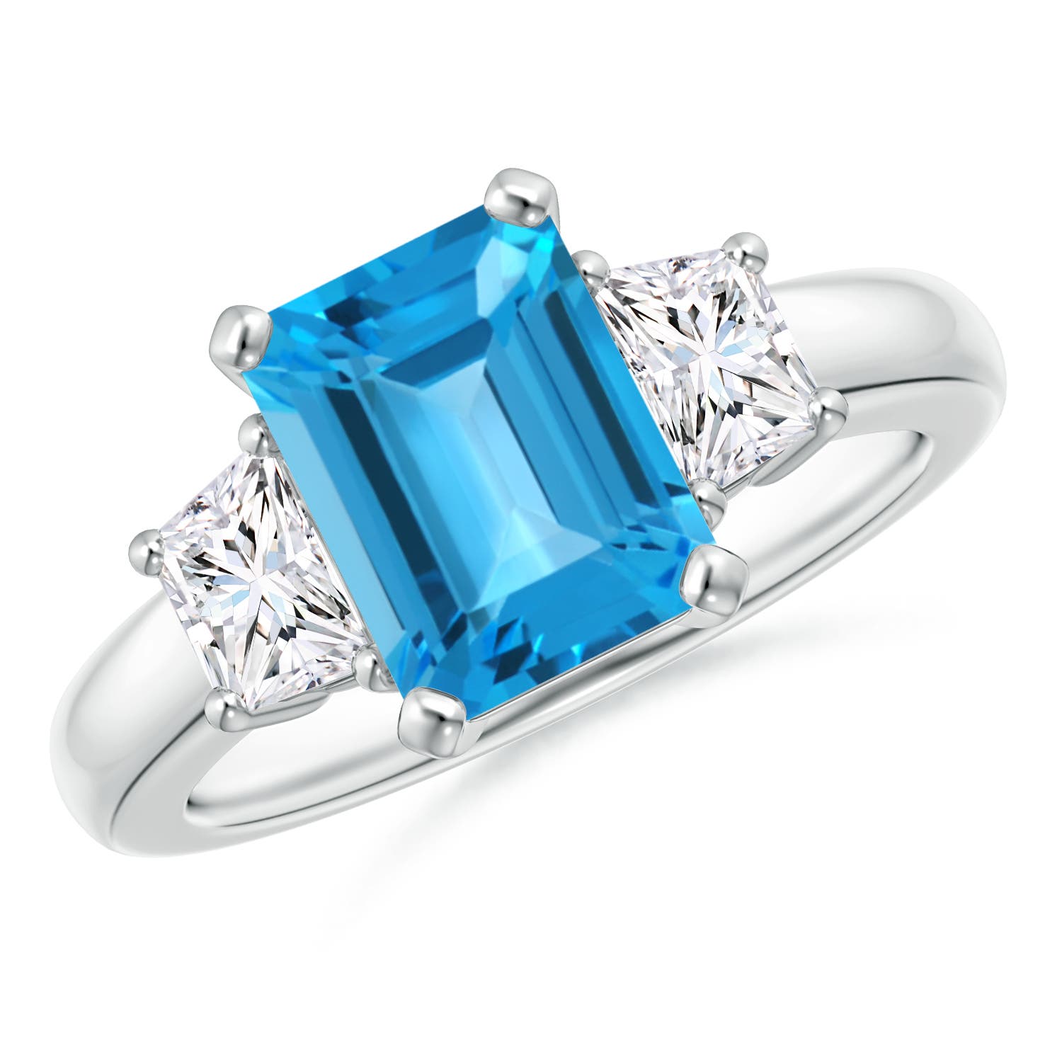 Angara 2.75 Carats Swiss Blue Topaz and Diamond Three Stone Ring in Platinum