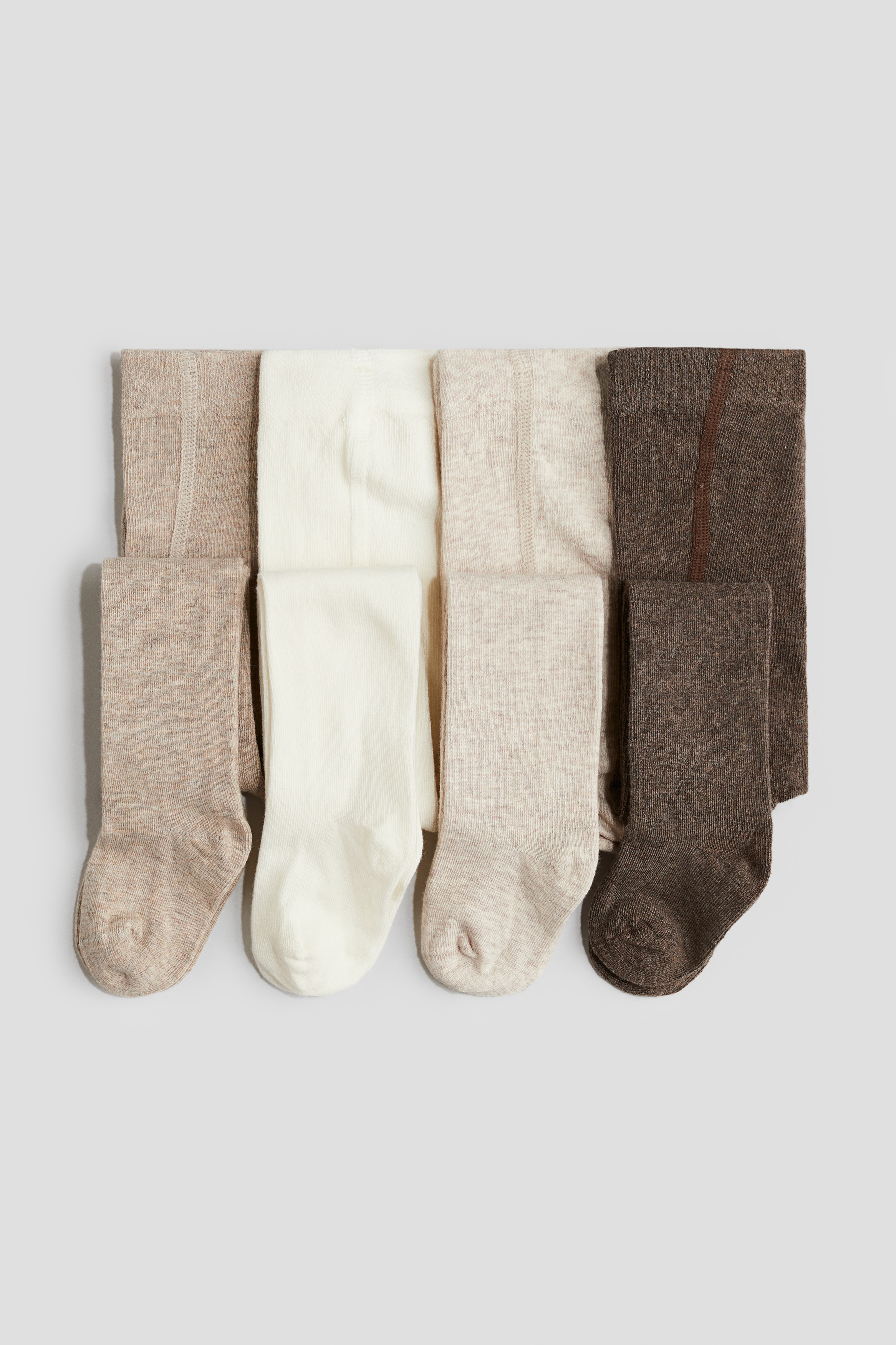 4-pack Fine Knit Tights - Beige/Brown