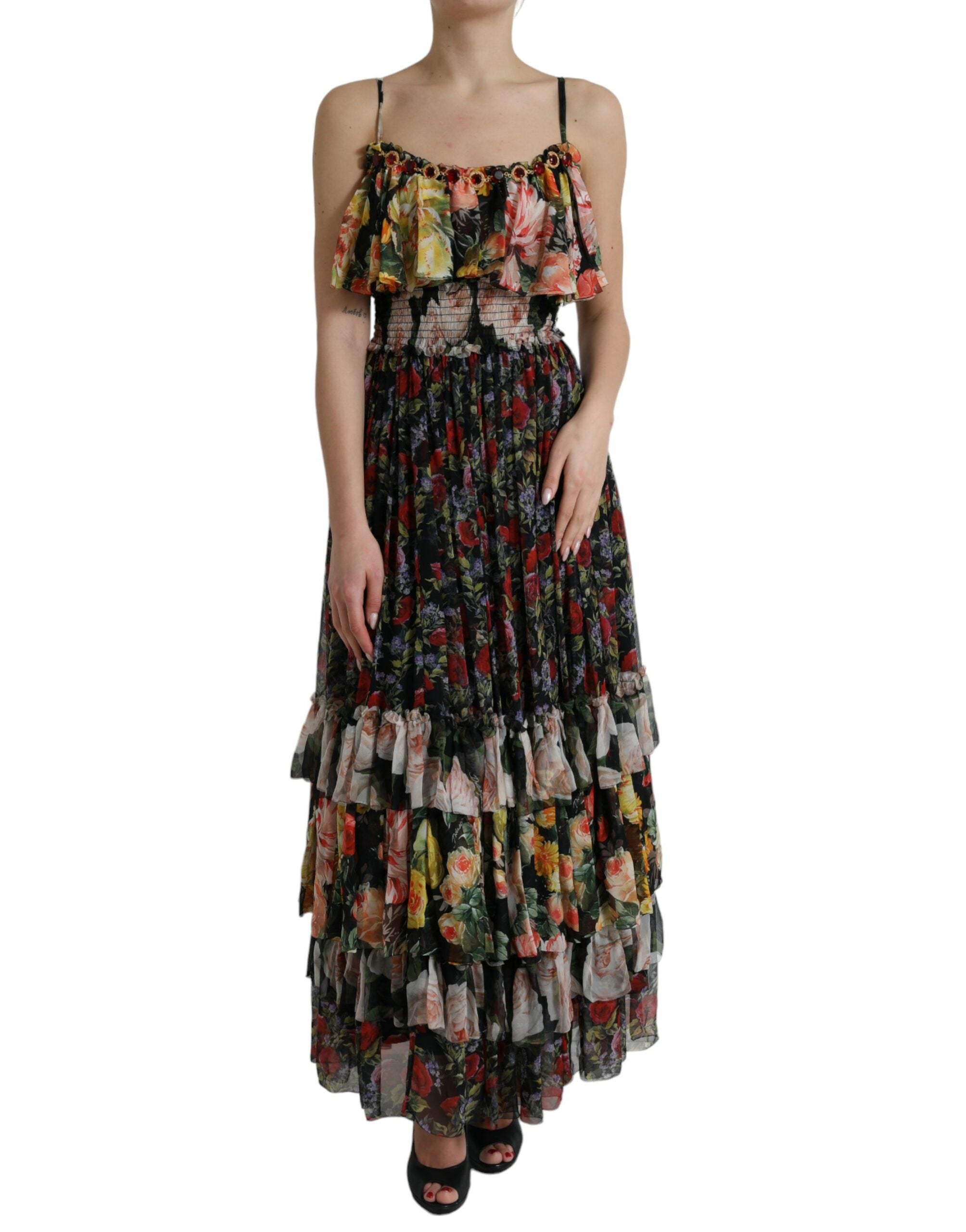 Floral Silk Maxi Dress — Multicolor