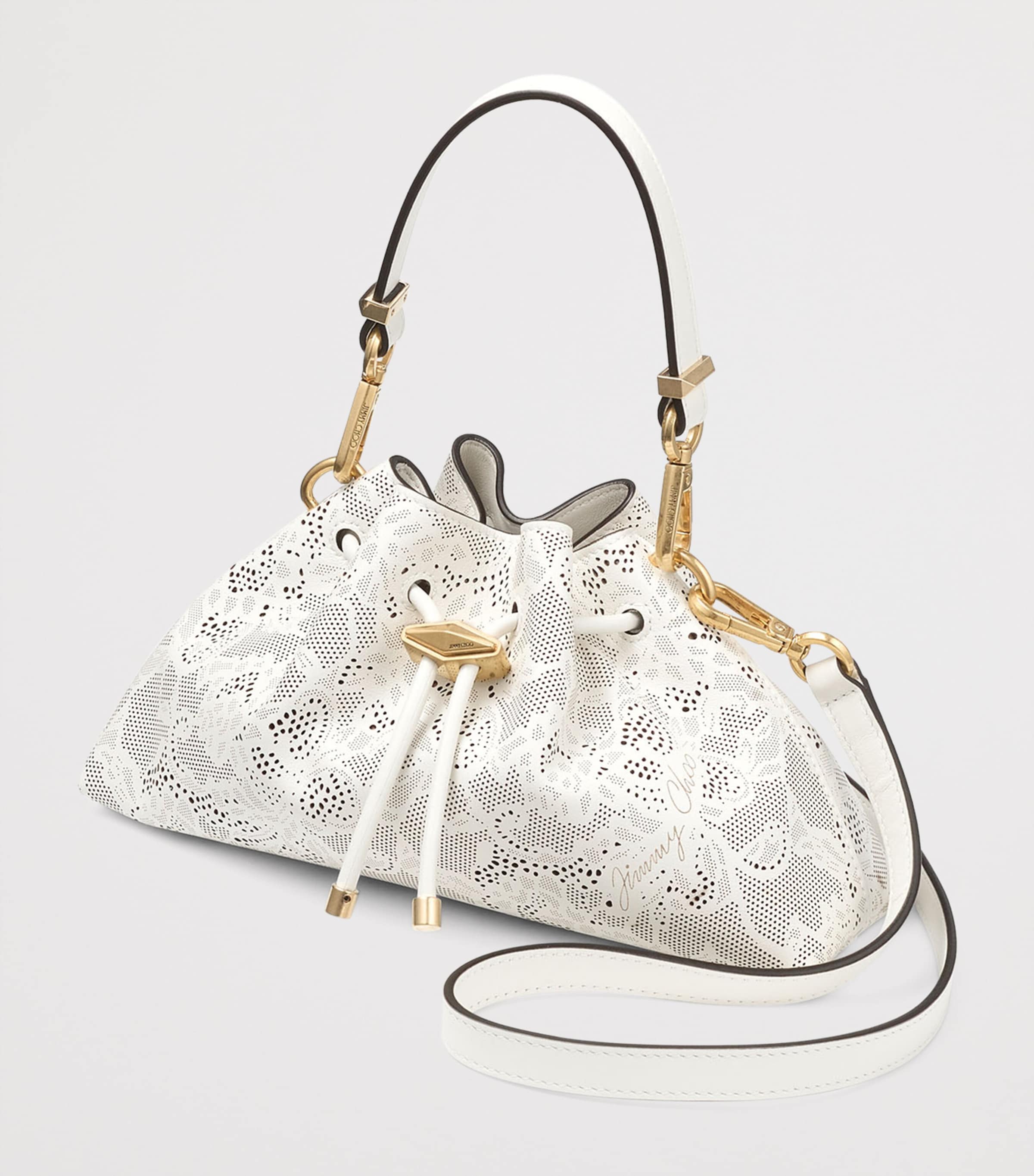 Small Perforated Leather Cinch Shoulder Bag