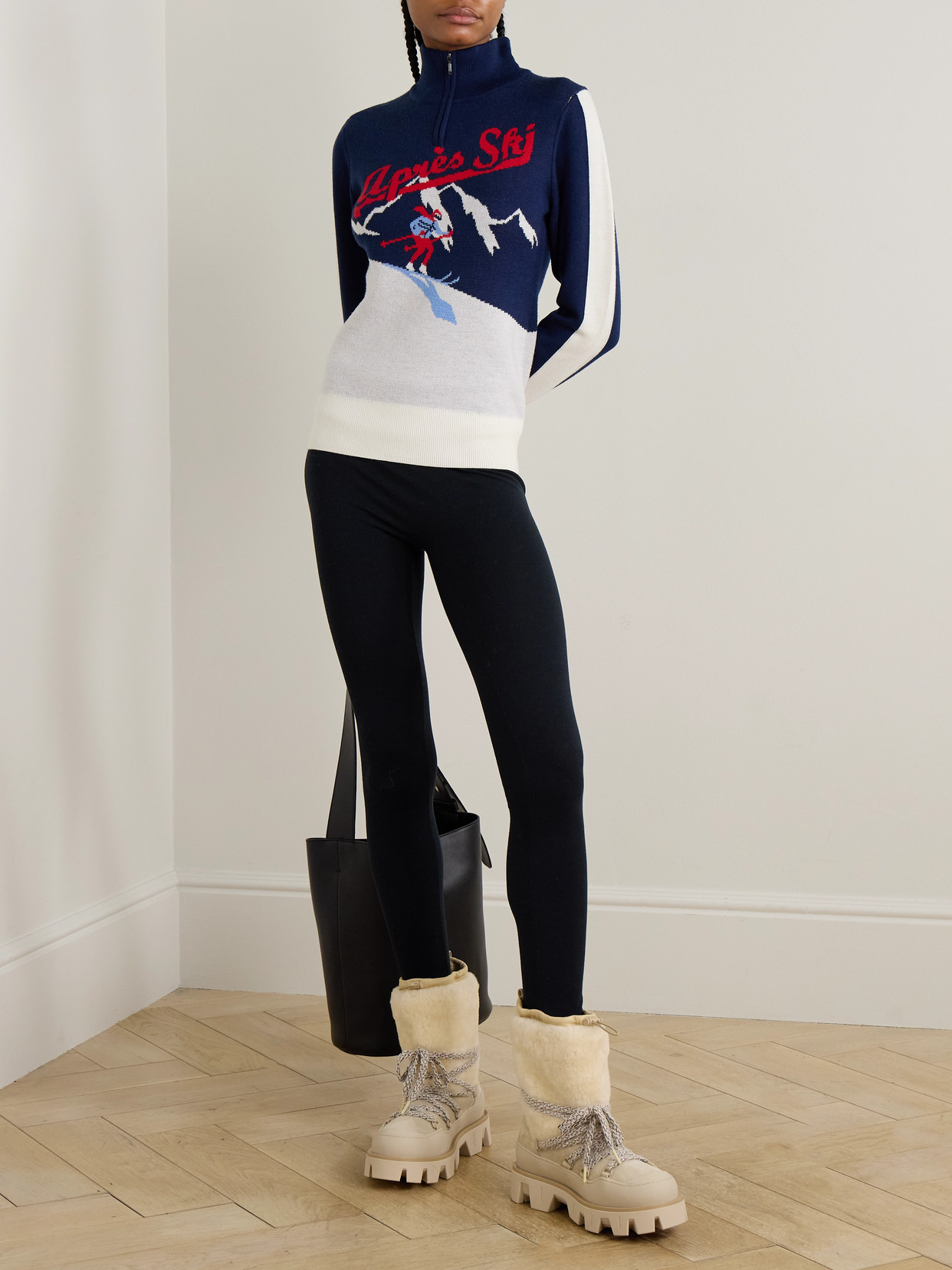 Afterski Jacquard-knit Merino Wool Half-zip Sweater - Blue