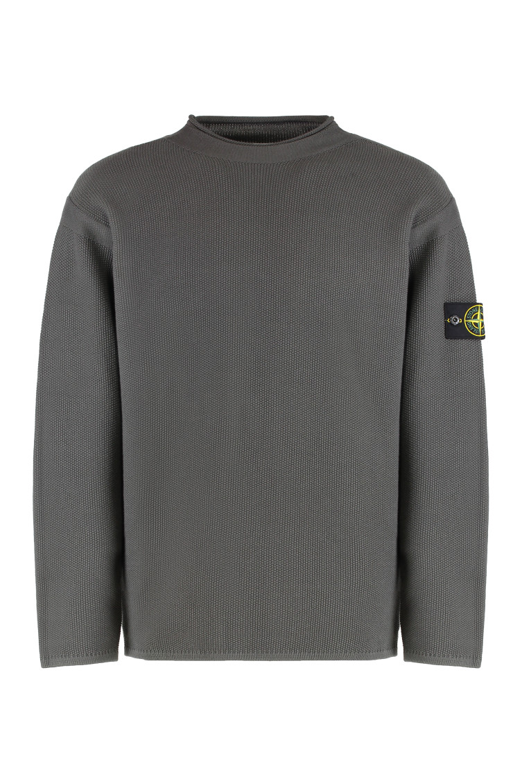 Grey Logo Badge Knitted Sweater
