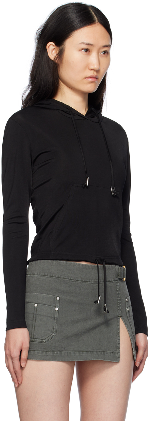 Dion Lee Black Lustrous Shrunken Hoodie