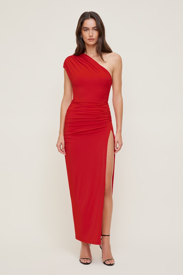 Sculpt Slit Maxi Dress - Red - Women Clothing