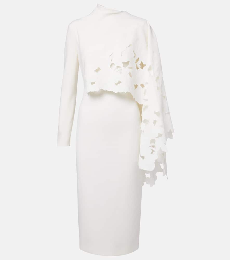 Cape-detail wool-blend midi dress