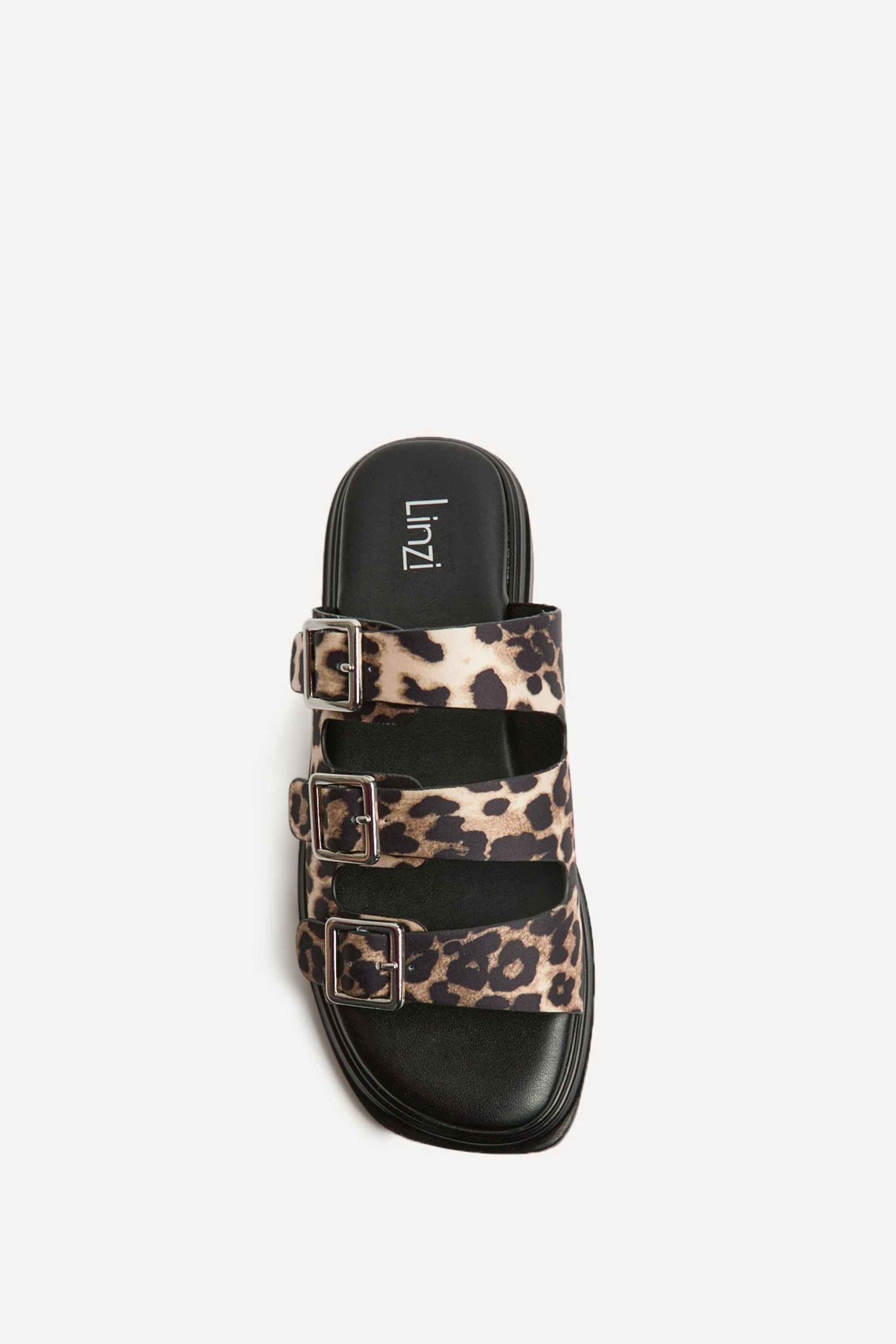 Linzi Satellite Leopard Print Flat Sandals In Brown