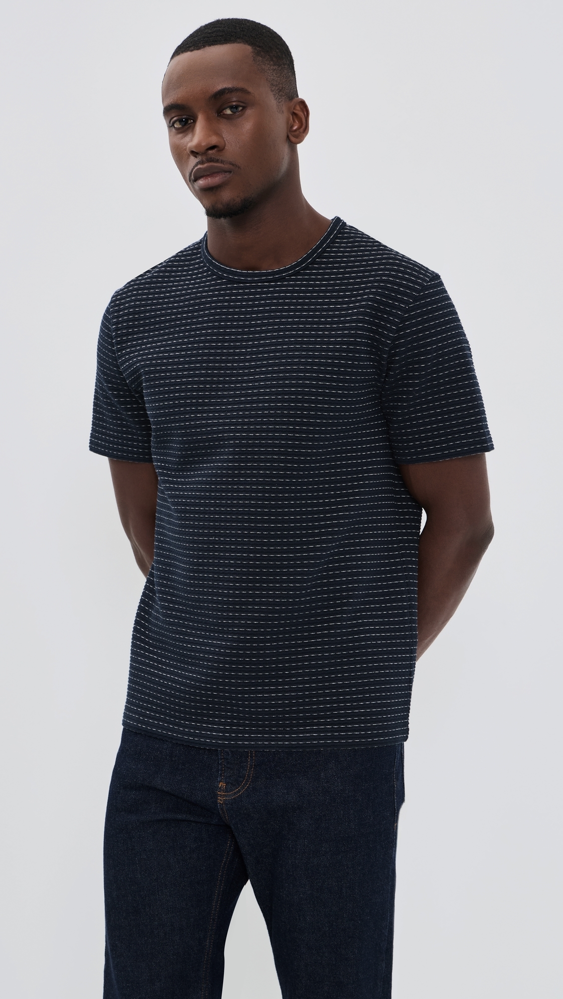 Jacquard Stripe Tee Navy/Cream Stripe