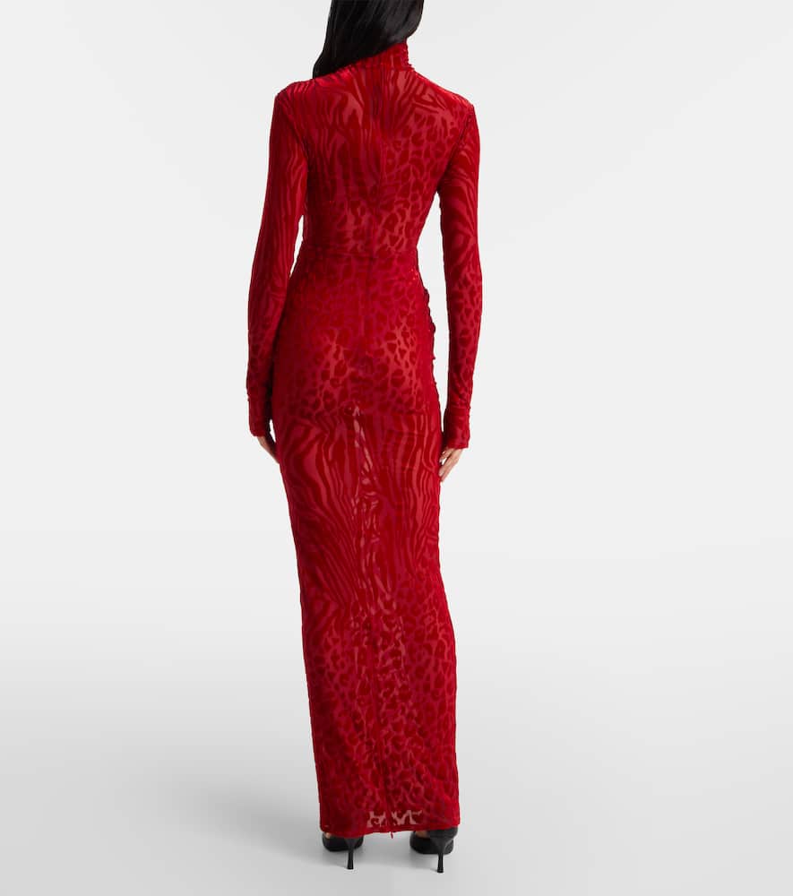 Printed turtleneck jersey maxi dress