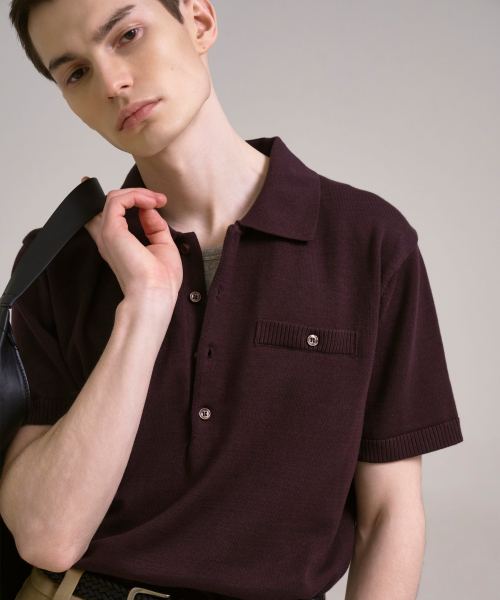 Refined Knit Polo Shirt Burgundy