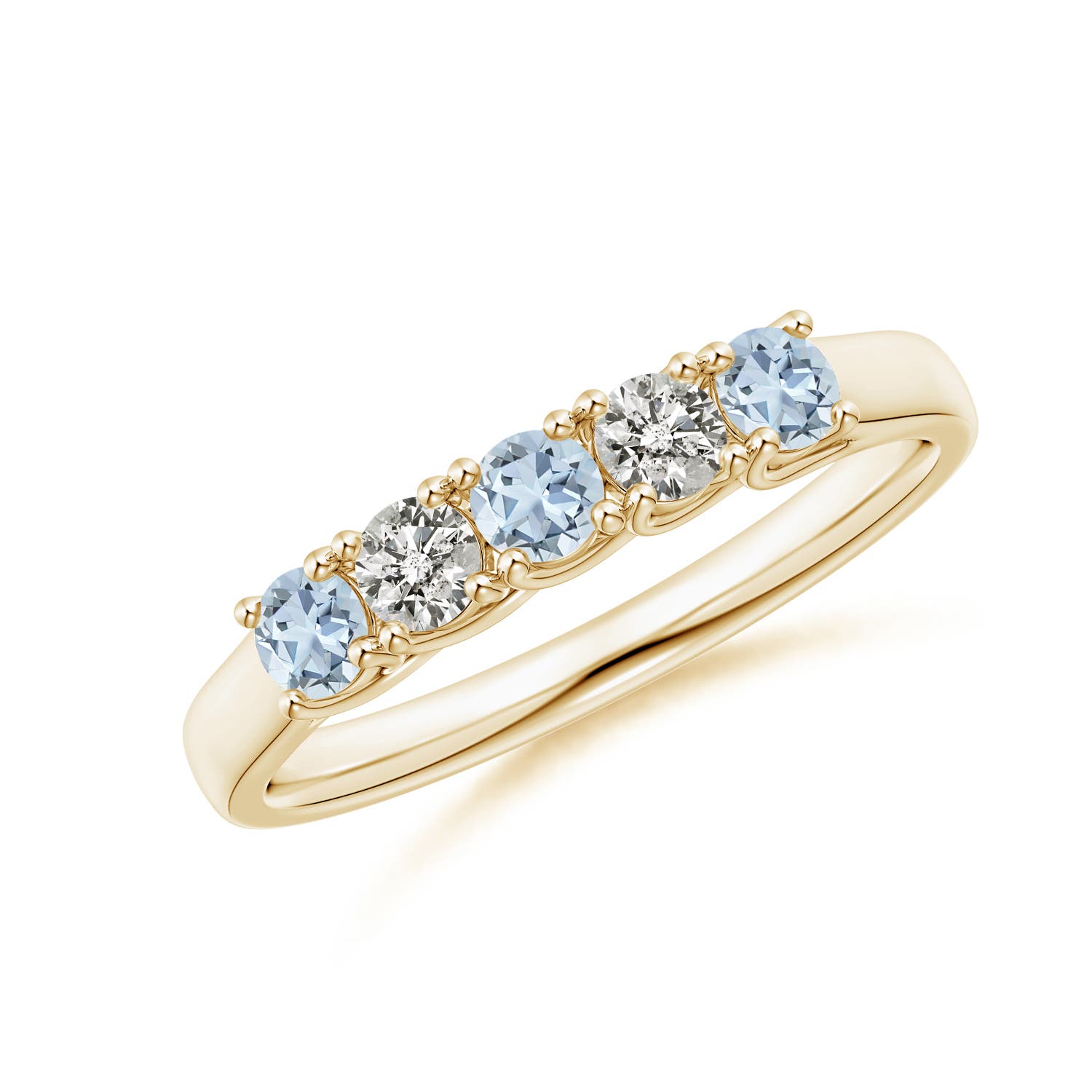 Angara 0.24 Carat Half Eternity Five Stone Aquamarine and Diamond Wedding Ring in 14K Yellow Gold