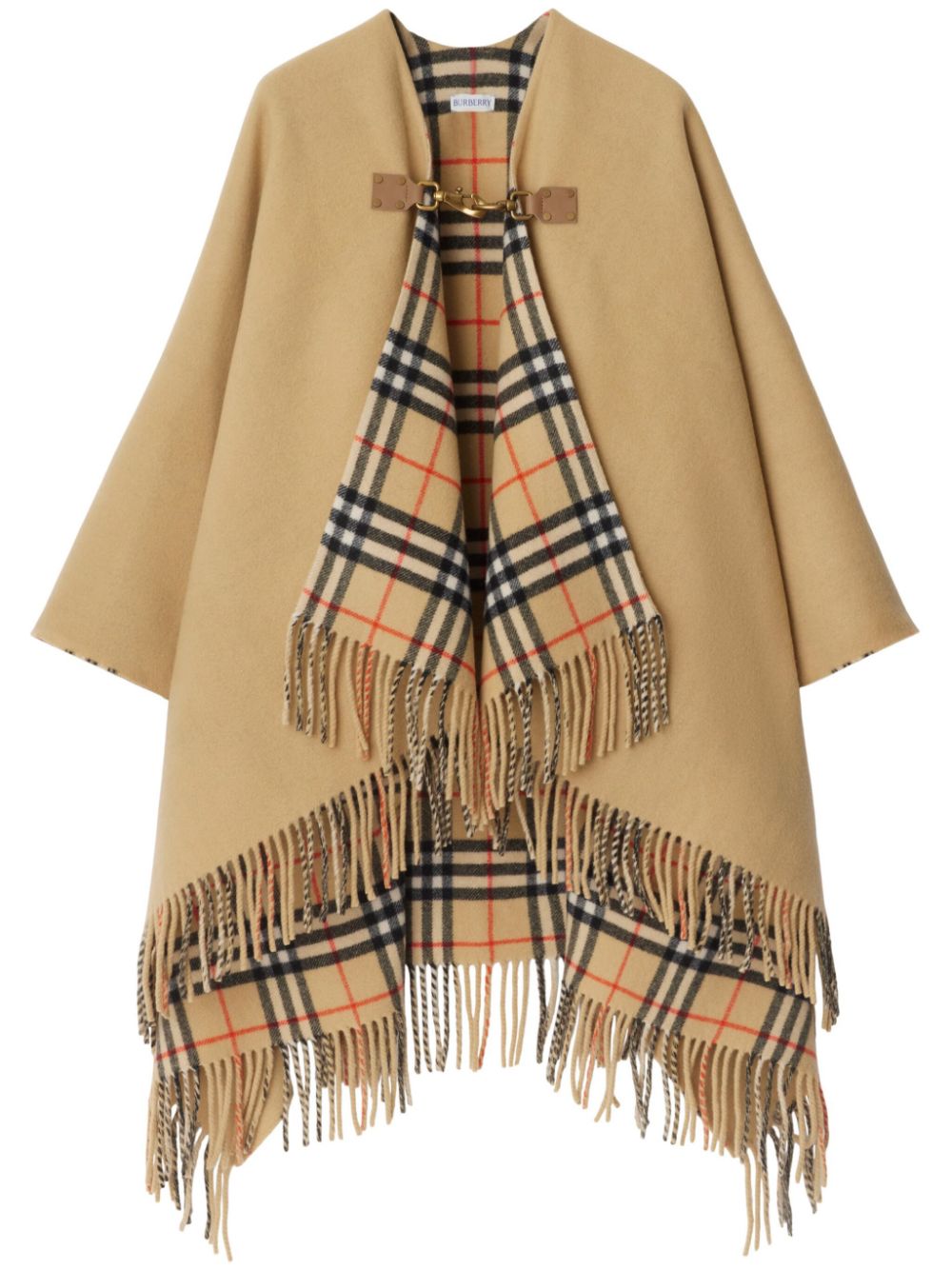 Check-pattern wool cape - Neutrals