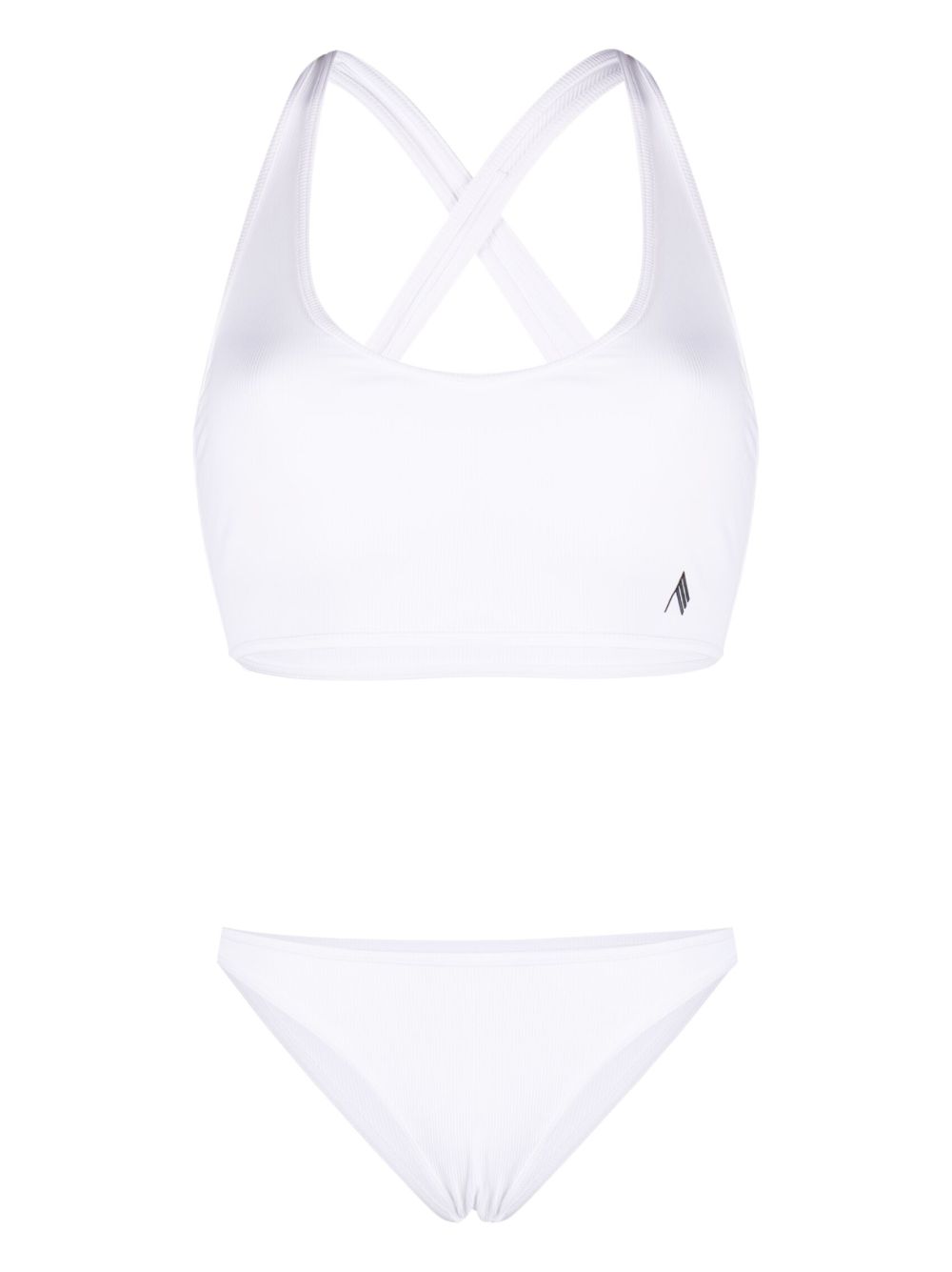 Logo patch ribbed bikini - White