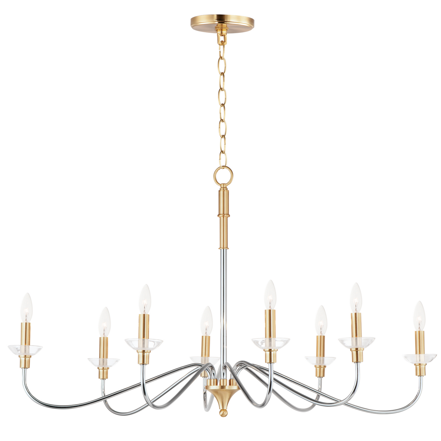 Polished Chrome Satin Brass Eight Light Chandelier from the Clarion Collection