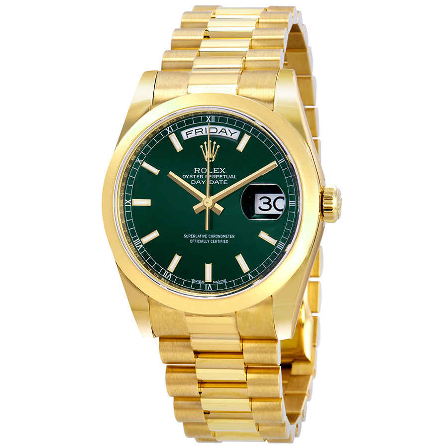 Day-Date Automatic Green Dial Mens 18kt Yellow Gold President Watch 118208GNSP