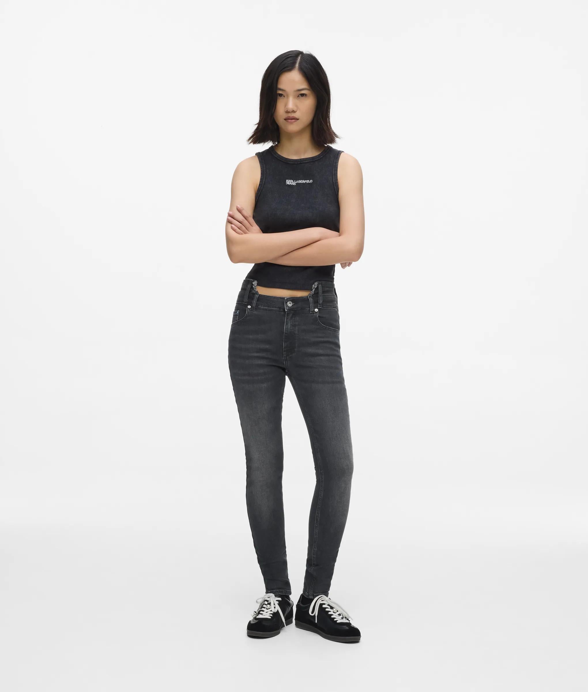 Kl Jeans - Hoch Geschnittene Skinny-jeans Mit Cut-out, Damen, Gewaschenes Schwarz, Größe