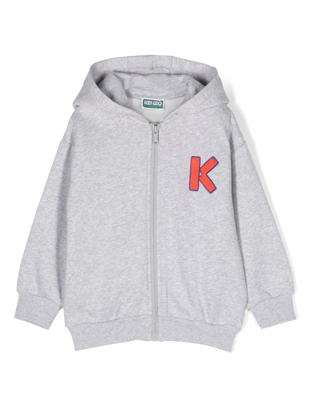Logo-embroidery zip-up hoodie - Grey