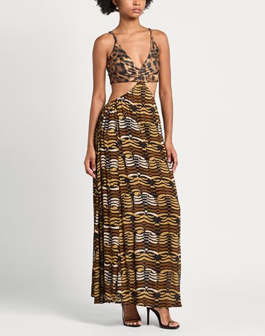 Woman Maxi dress Brown Size 6 Polyester, Polyamide, Elastane