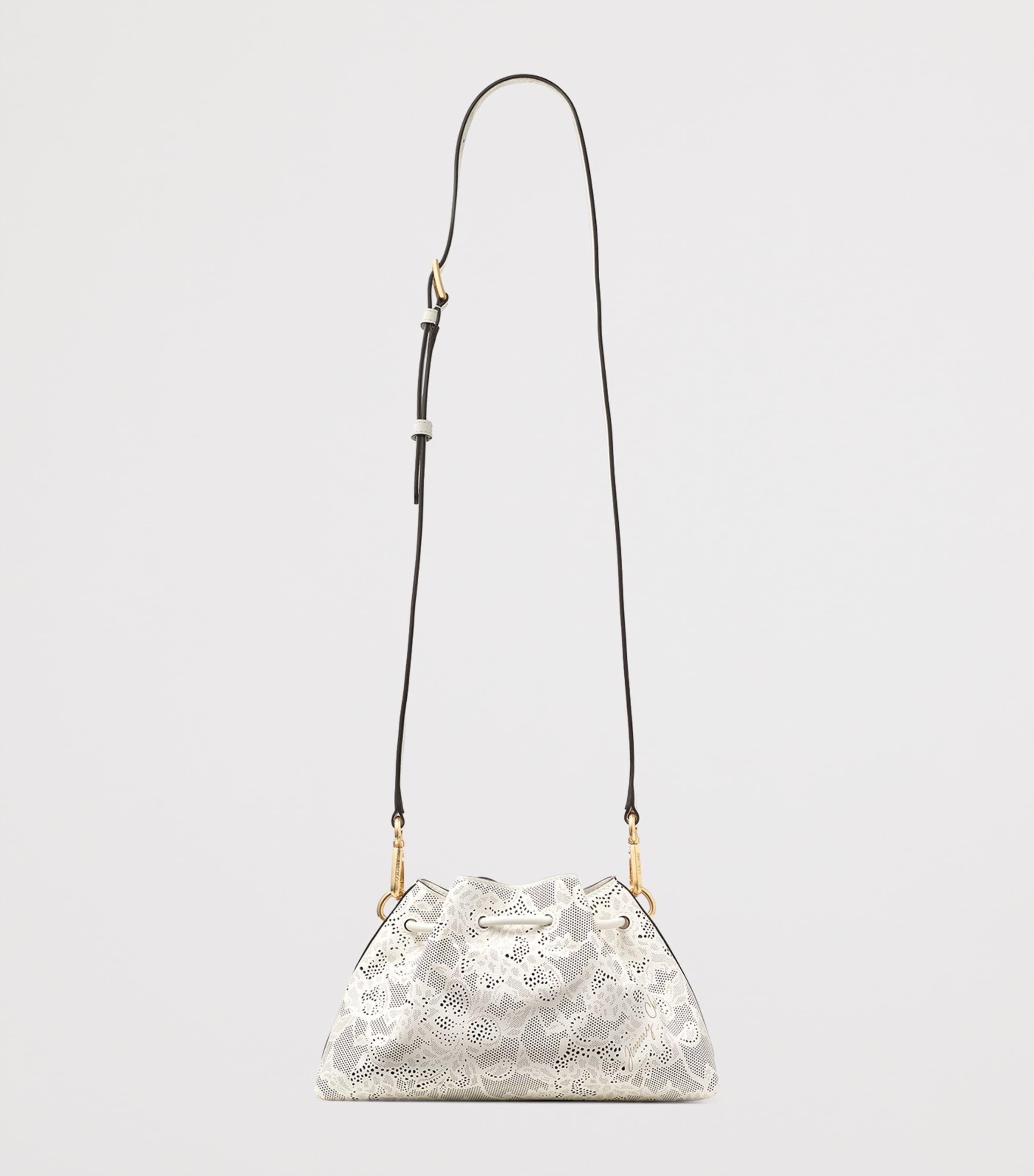 Small Perforated Leather Cinch Shoulder Bag