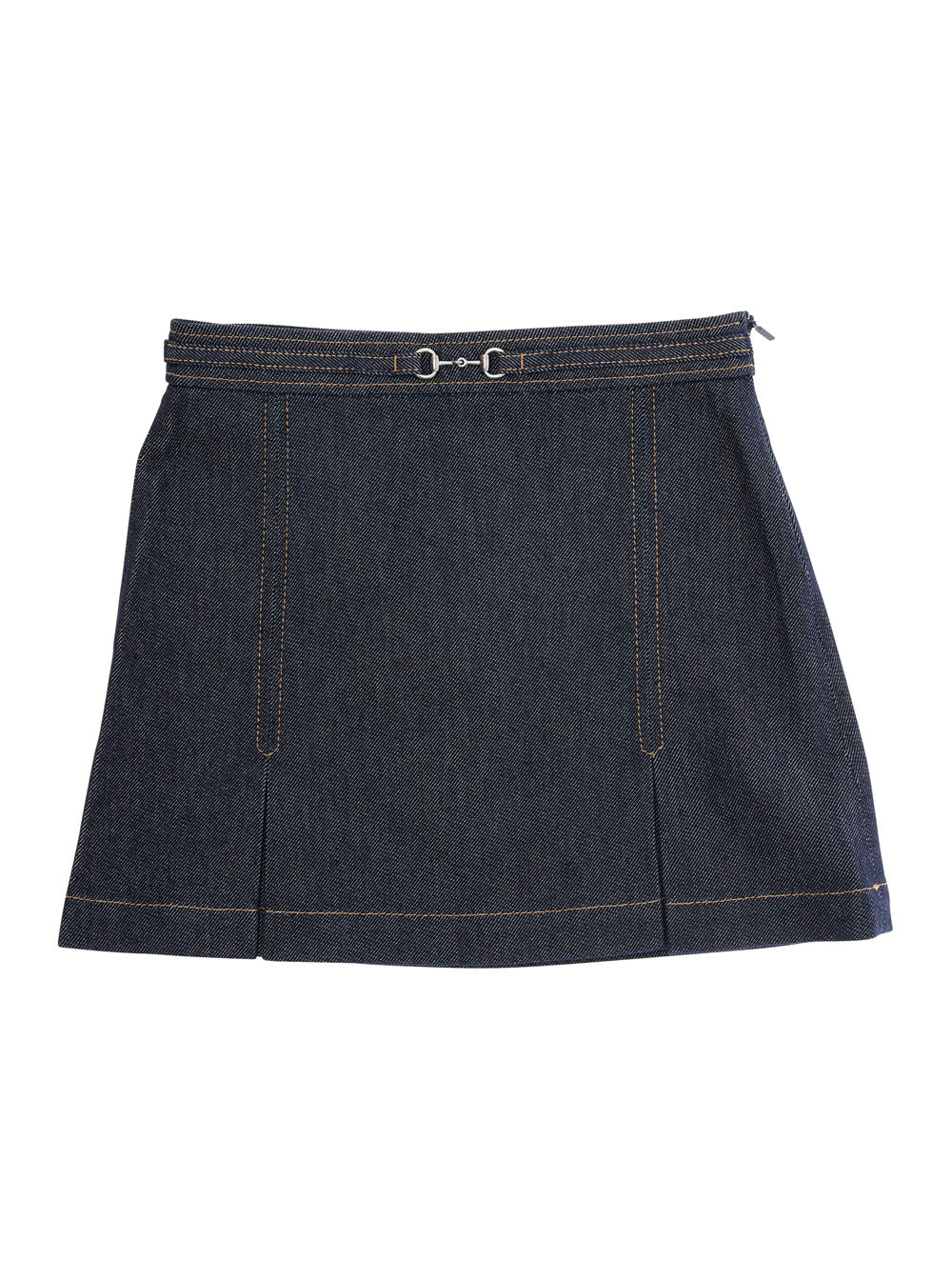 Horsebit-Detail Denim Skirt — Blue
