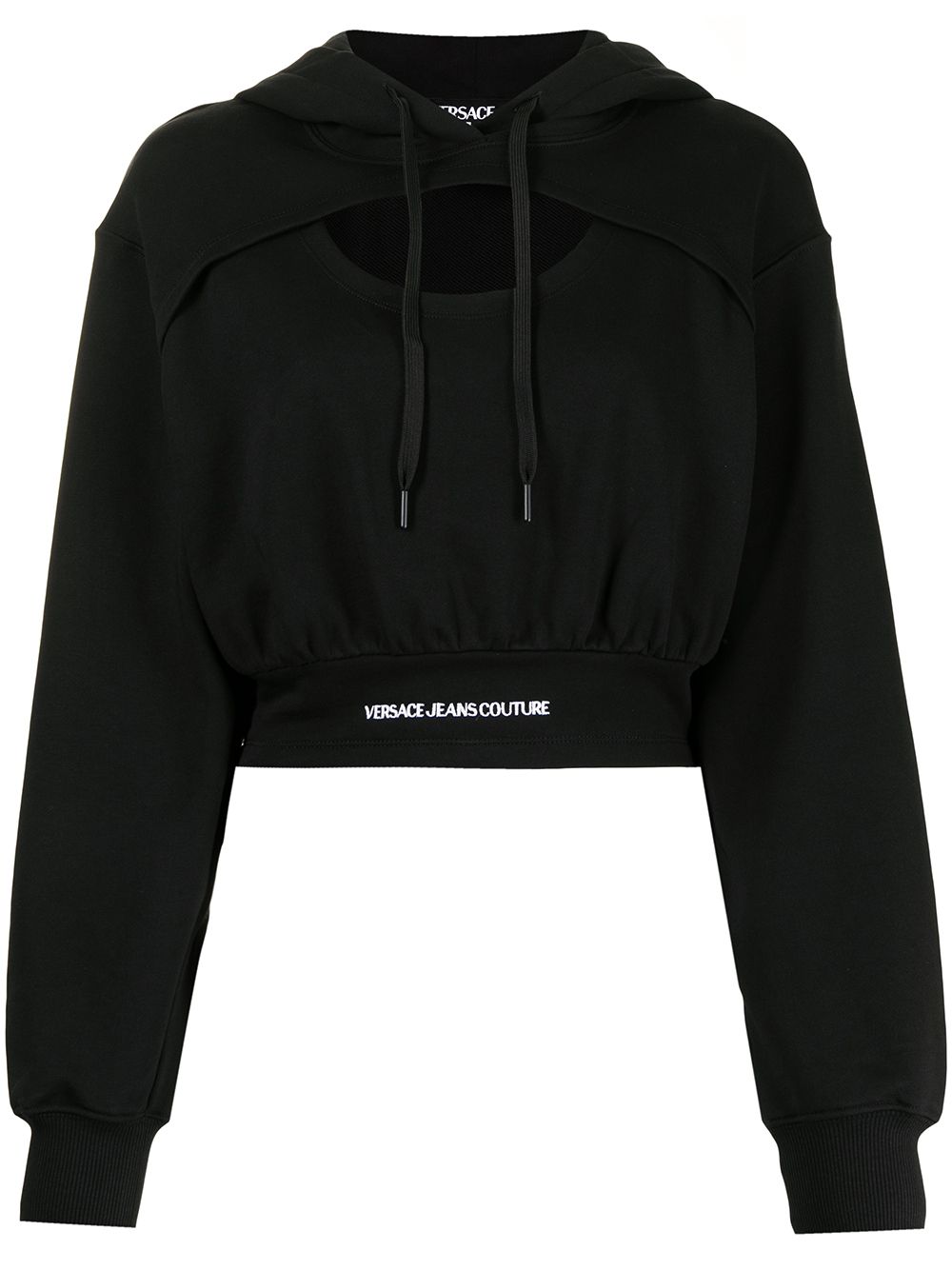 Logo-waistband cut-out hoodie - Black