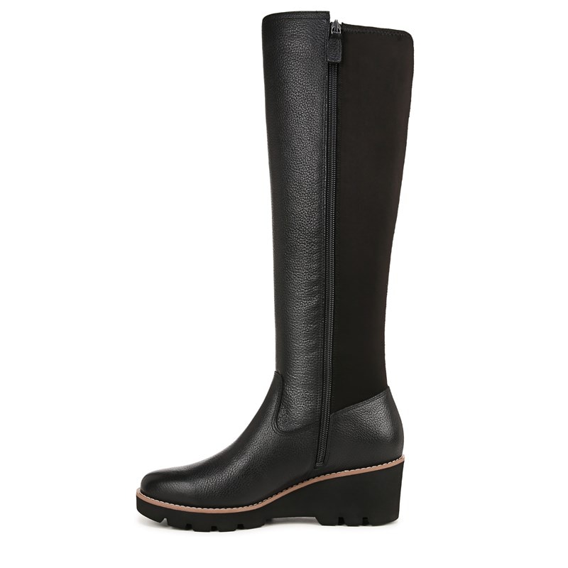 Women's Ashland Knee High Wide Calf Wedge Boots (Black Leather)