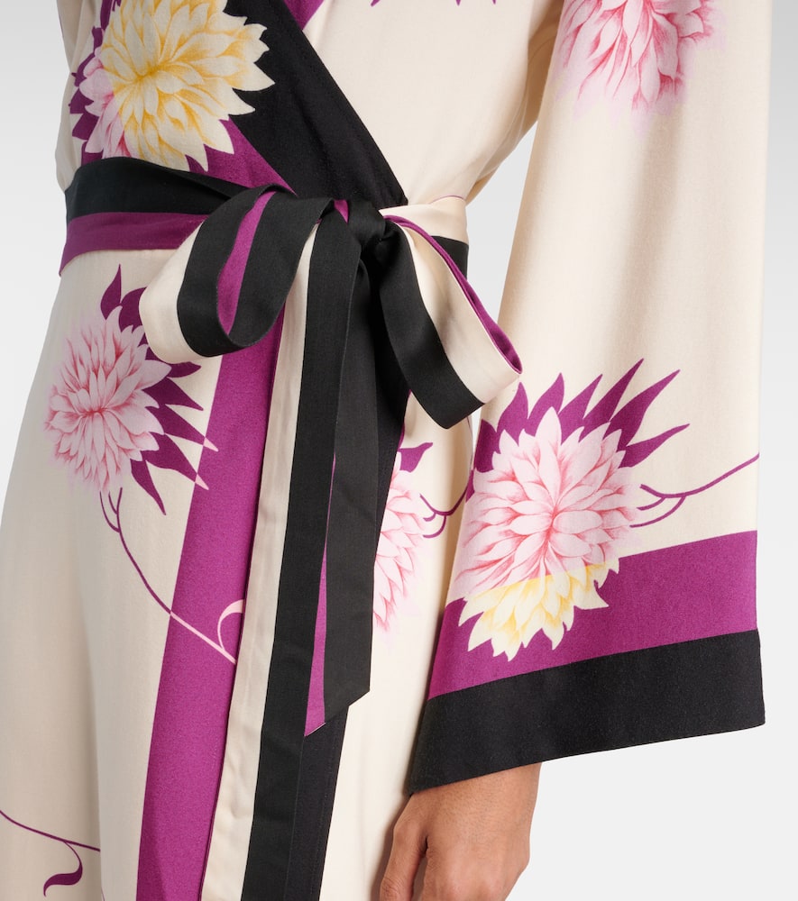 Floral silk twill wrap dress