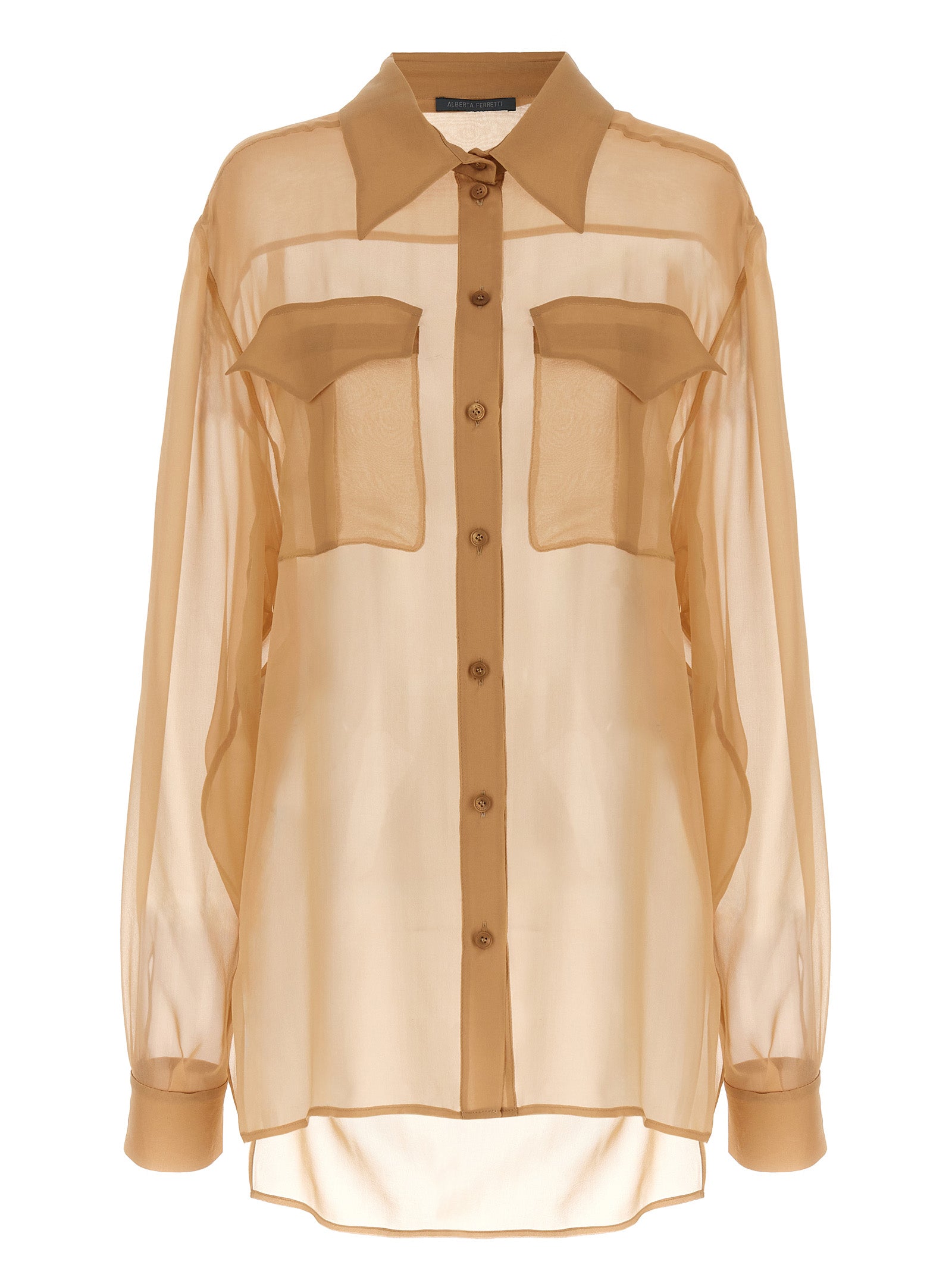 Silk Chiffon with Pocket Detail Blouse — Beige