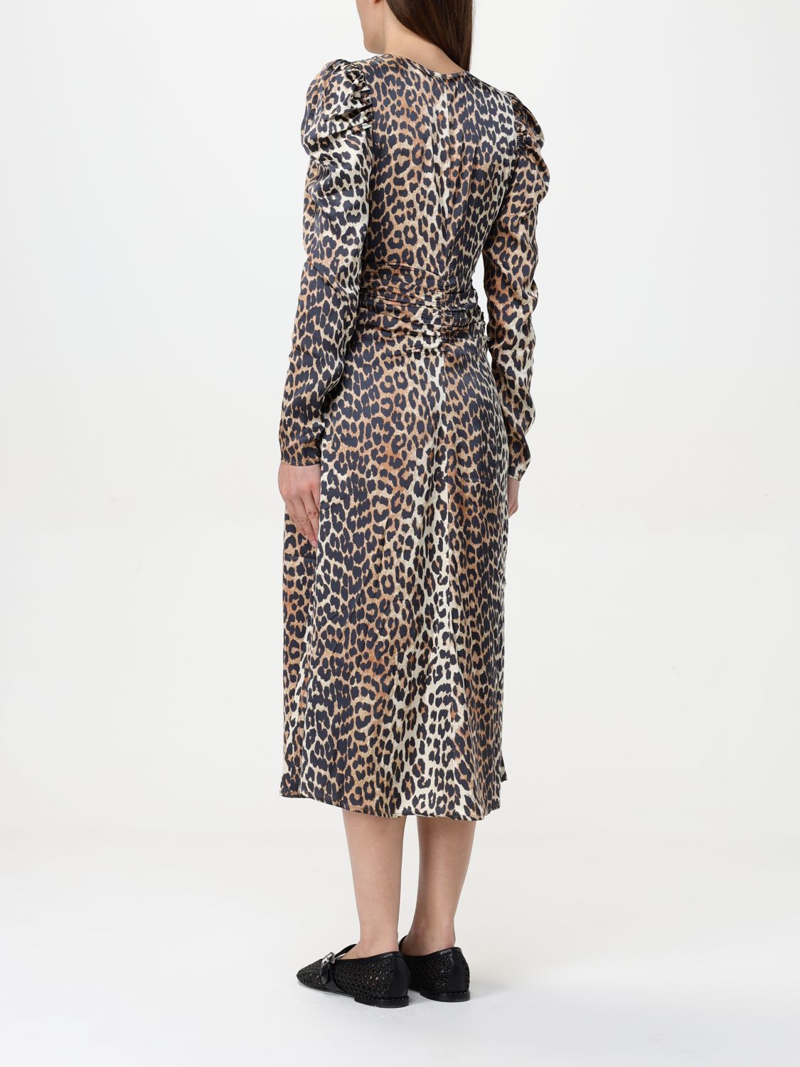 Leopard-print ruched midi dress - Brown