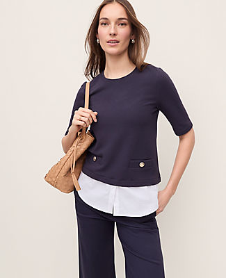 Ann Taylor Petite Layered Mixed Media Top