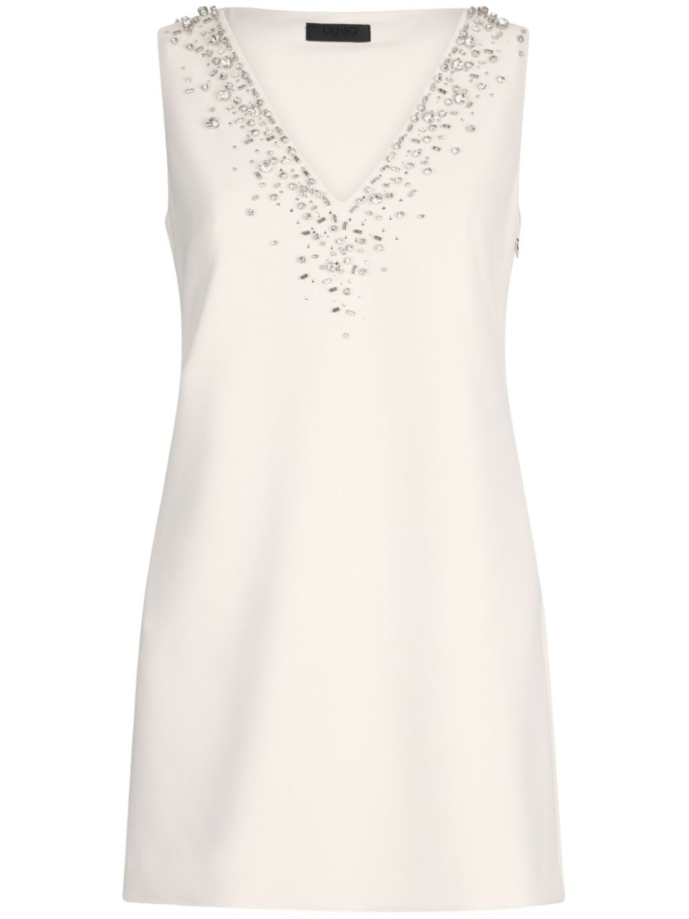 Short champagne-coloured dress with bejewelled embellishment - White
