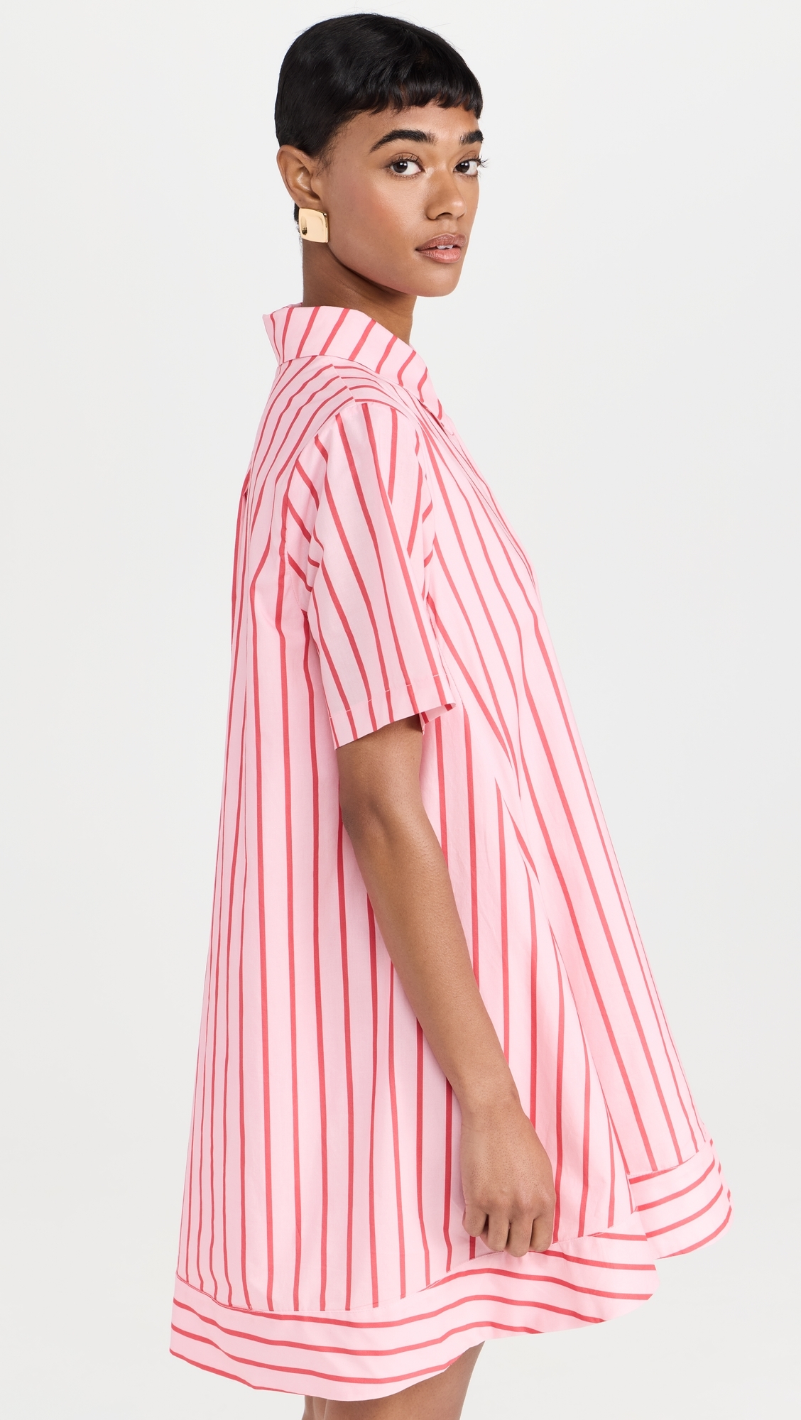 Stripe A-line Shirt Dress Pink/Red