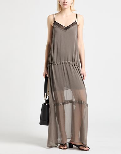 Woman Maxi dress Grey Size 6 Cotton, Silk, Viscose