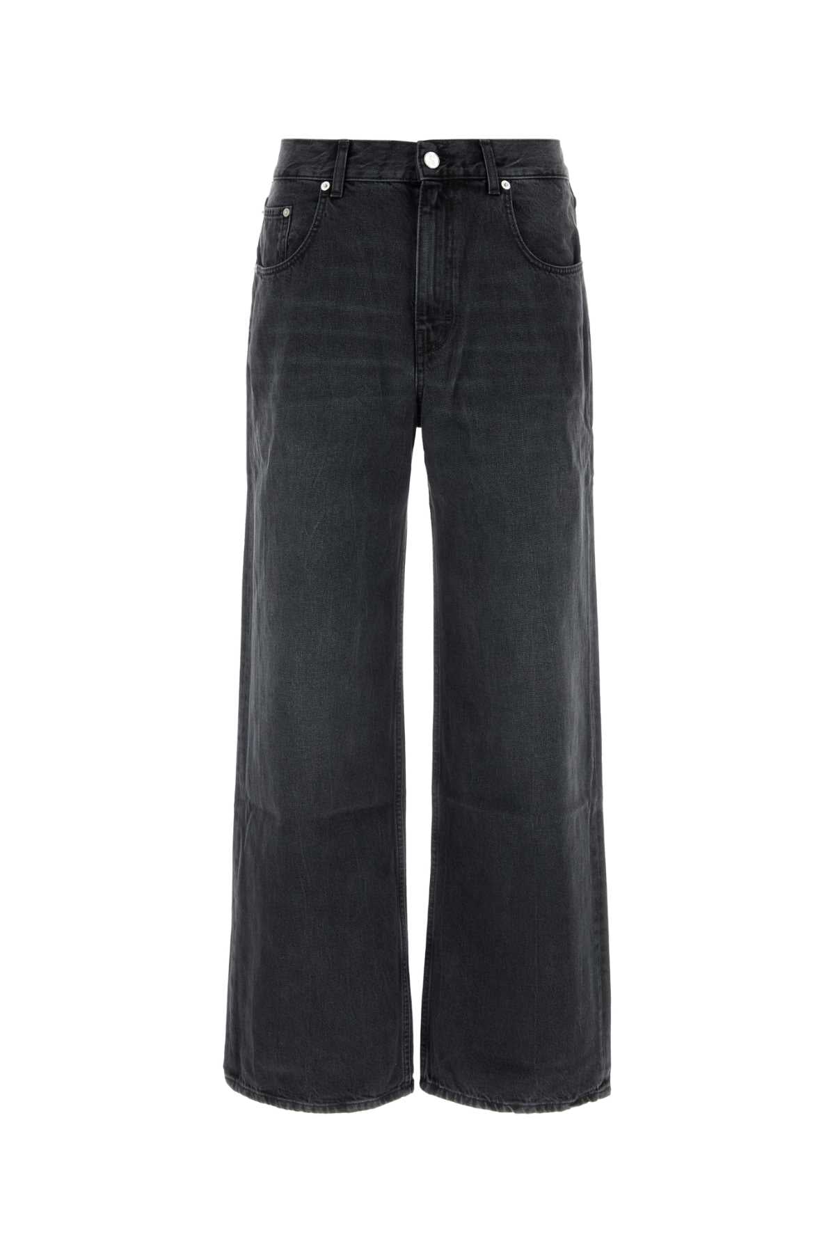 Black Denim Wide-Leg Jeans — Black