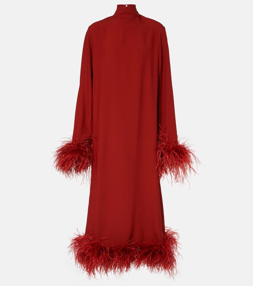 Gina feather-trimmed midi dress
