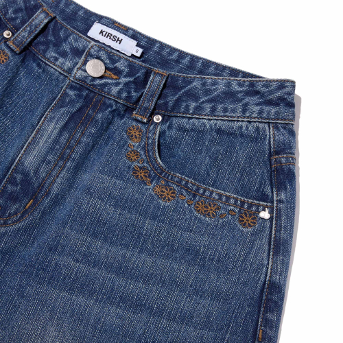 Pocket Ribbon Detail Wide Fit Denim Shorts